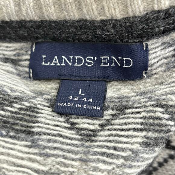 Lands' End 100% lambs wool pullover sweater size L gray tones Fair Isles style - Picture 2 of 7